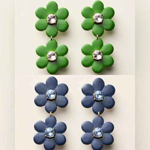 NWT Kate spade X Target floral linear Earrings SET OF 2 navy and green - Picture 1 of 15